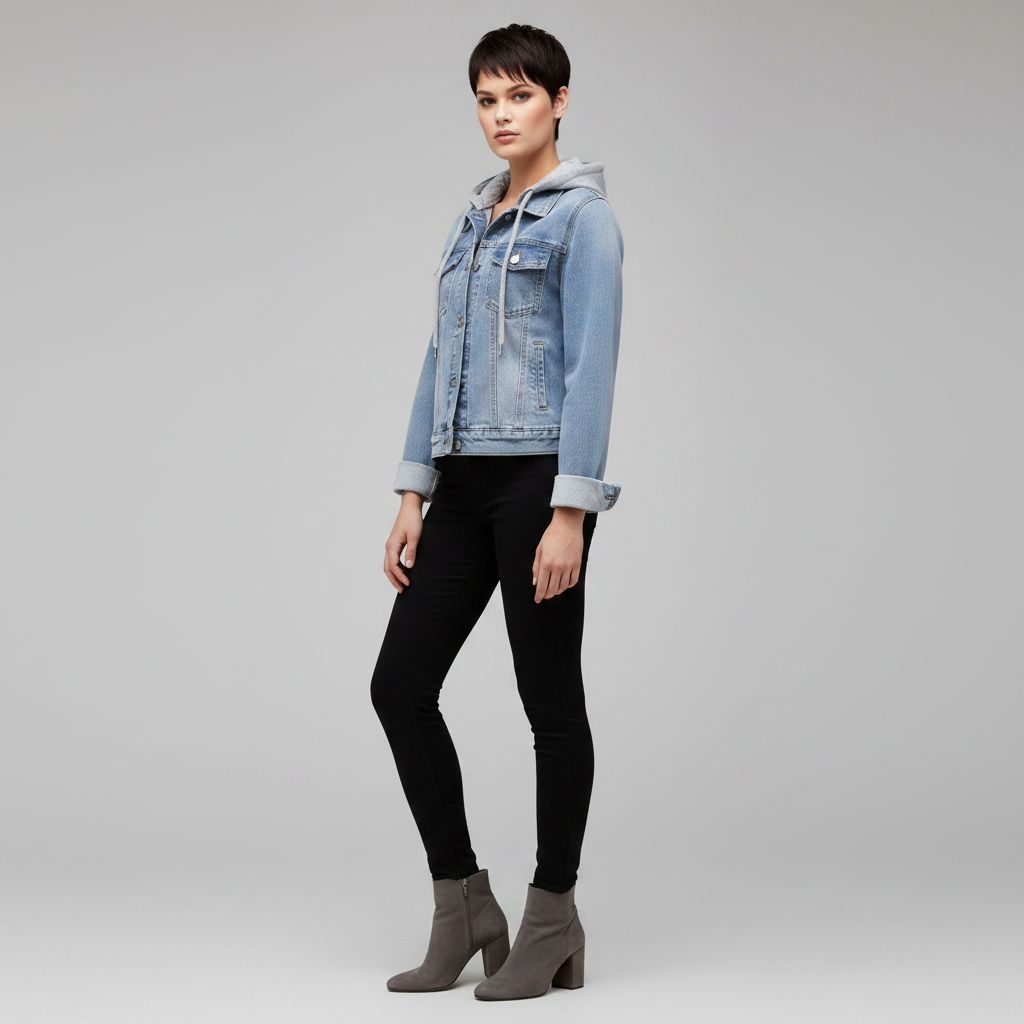 Damen Jeansjacke Mit Abnehmbarer Kapuze | Freizeitjacke