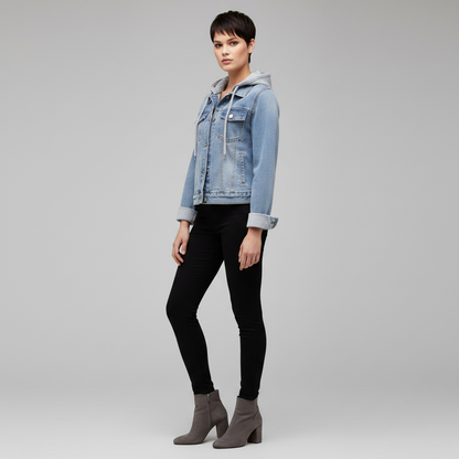 Damen Jeansjacke Mit Abnehmbarer Kapuze | Freizeitjacke