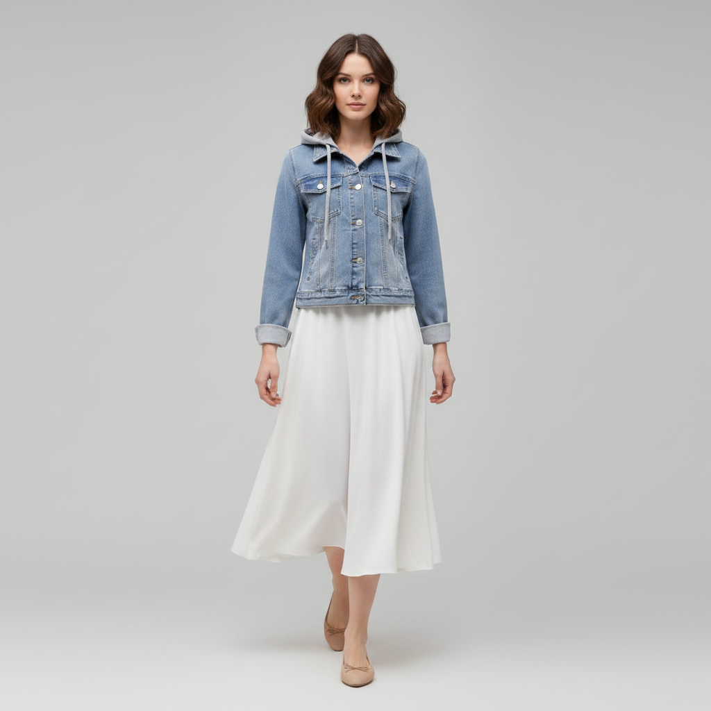 Damen Jeansjacke Mit Abnehmbarer Kapuze | Freizeitjacke