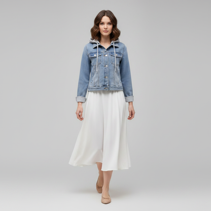 Damen Jeansjacke Mit Abnehmbarer Kapuze | Freizeitjacke