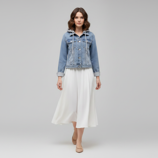 Damen Jeansjacke Mit Abnehmbarer Kapuze | Freizeitjacke