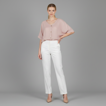 Elegante V-Ausschnitt Damenbluse | Weiße Bluse für Festliche Anlässe